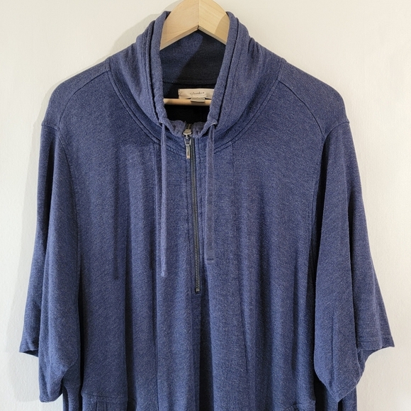 Cj Banks Women Plus Sz Soft Stretchy Lagenlook Top 3X Cowlneck Zip-Up Drawstring - Picture 3 of 12